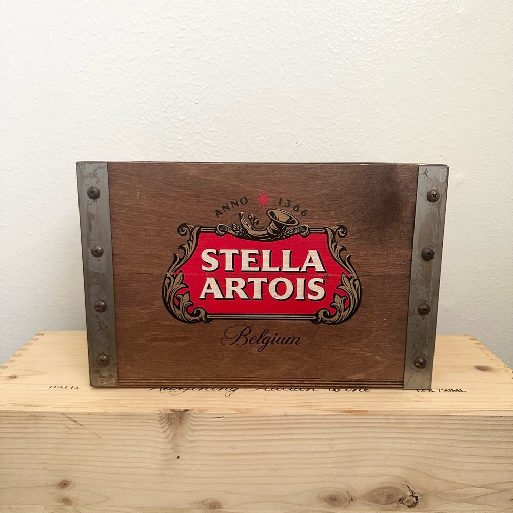 Stella Artois Wood Metal Beer Crate Box